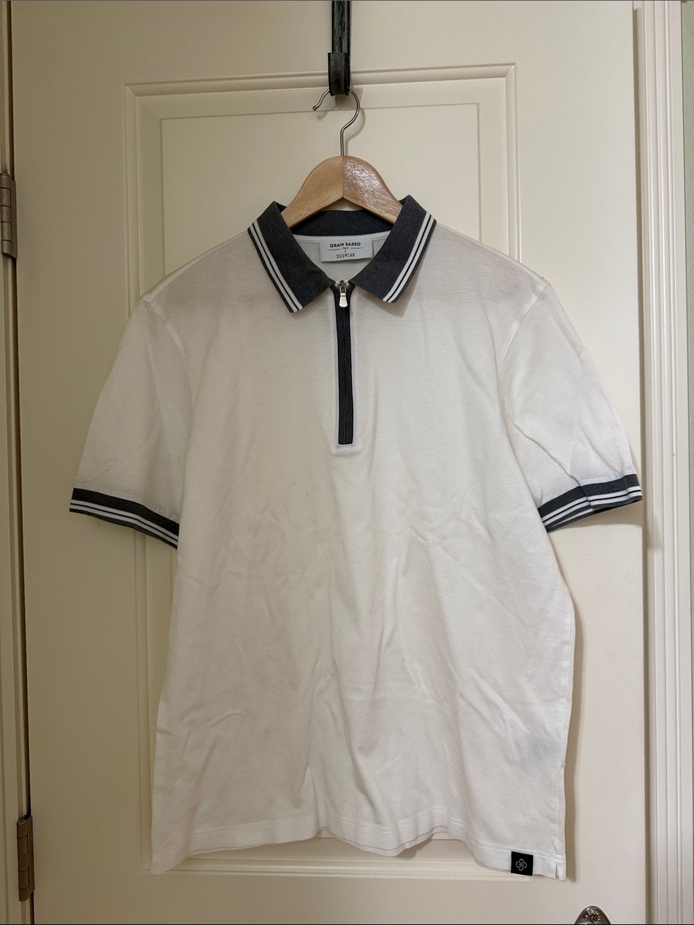 Gran Sasso White Polo with Charcoal Zip Collar sz52